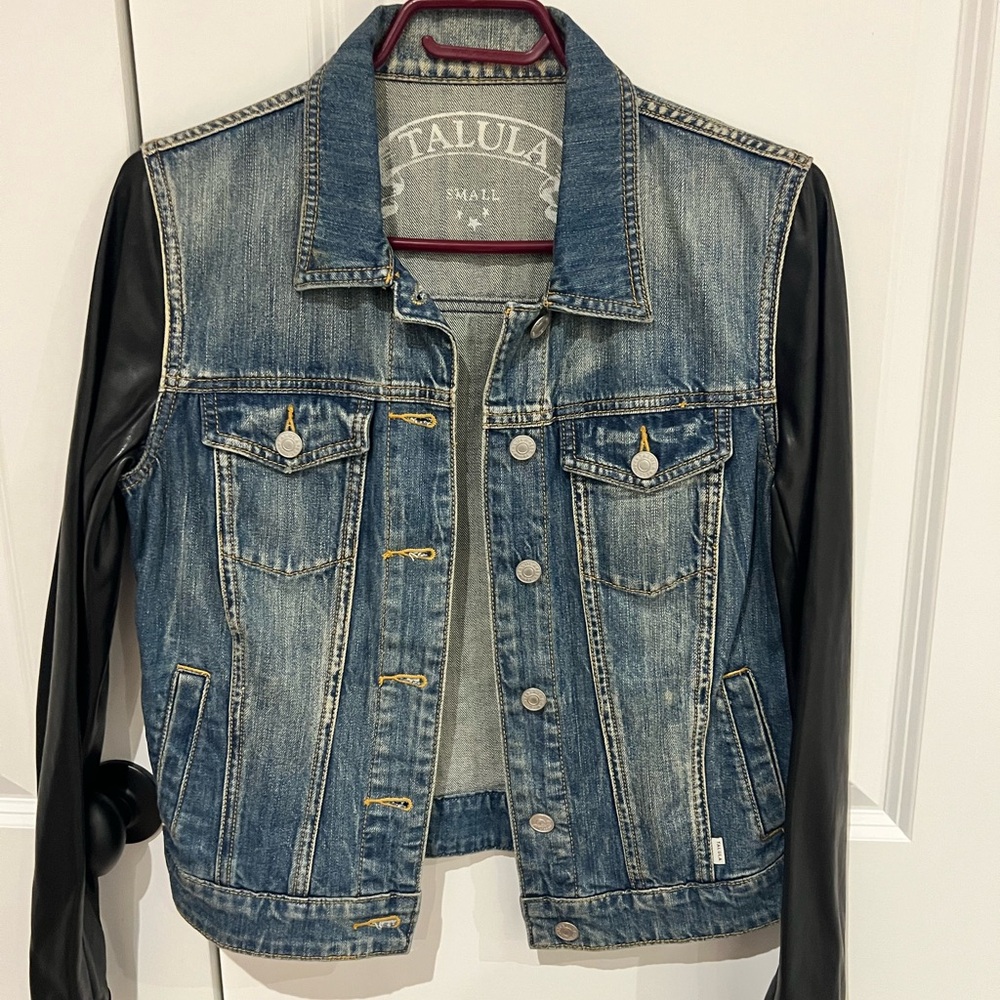 Talula Harlem Denim Jacket with black faux leather Sleeves